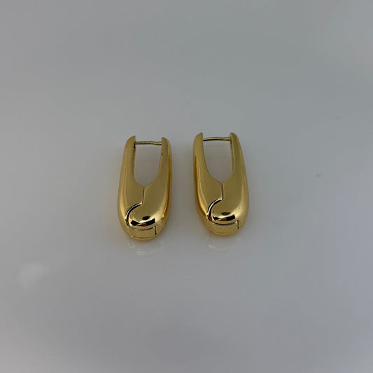 Pair of gold hoop earrings on a white background