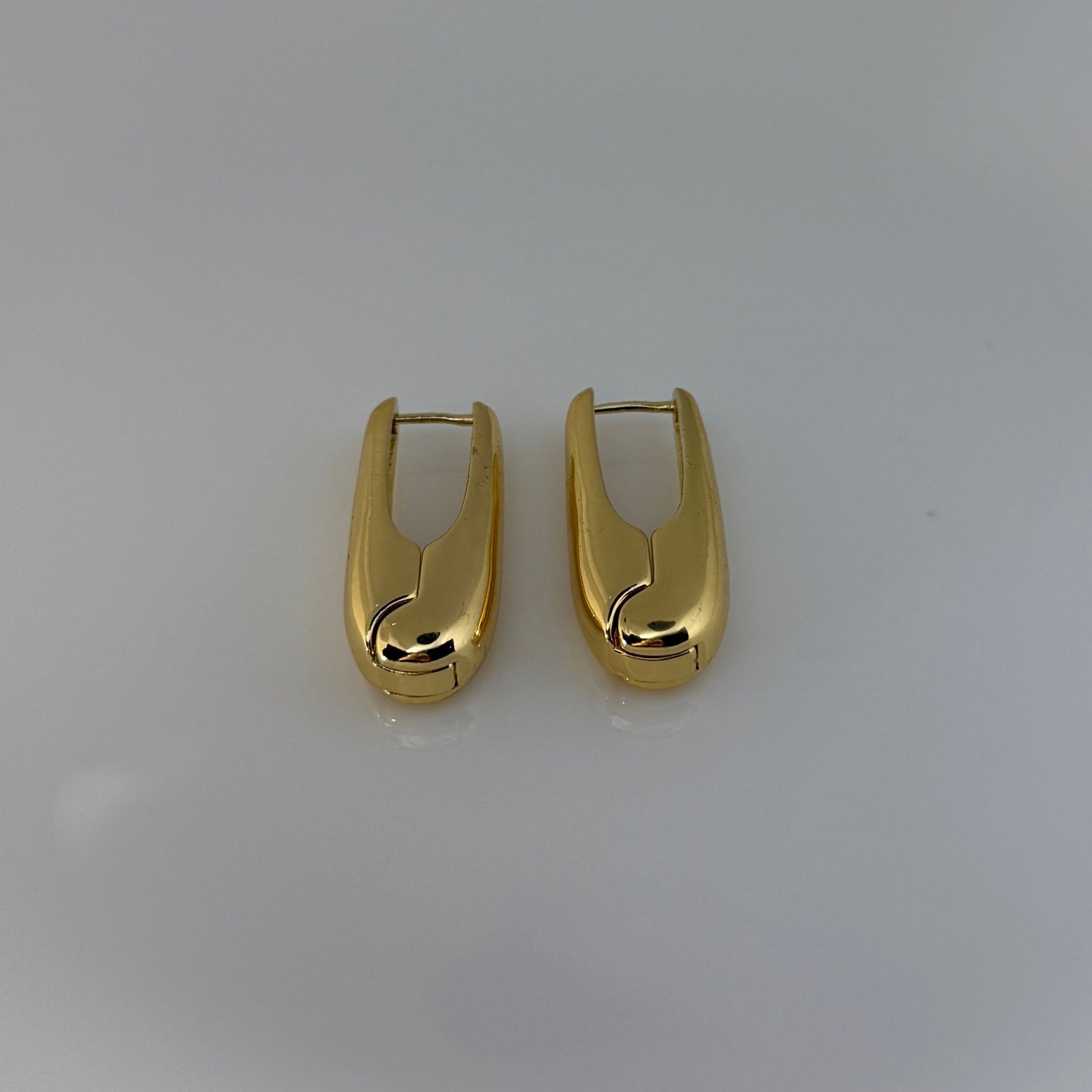 Pair of gold hoop earrings on a white background