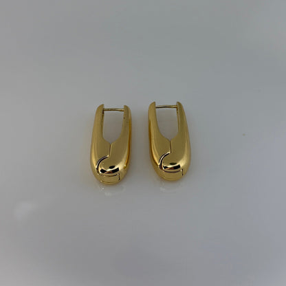 Pair of gold hoop earrings on a white background