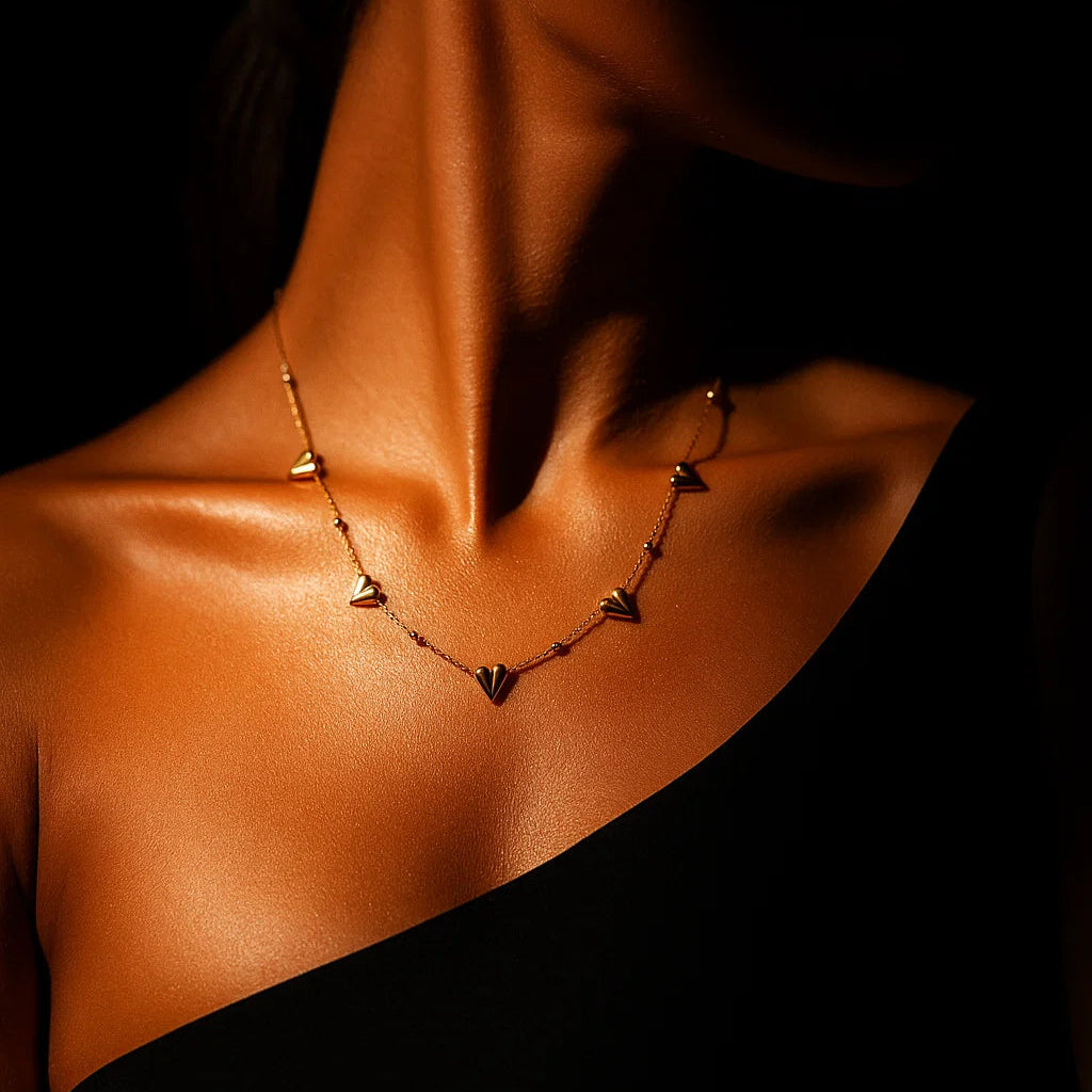 Necklace on a person with a dark background